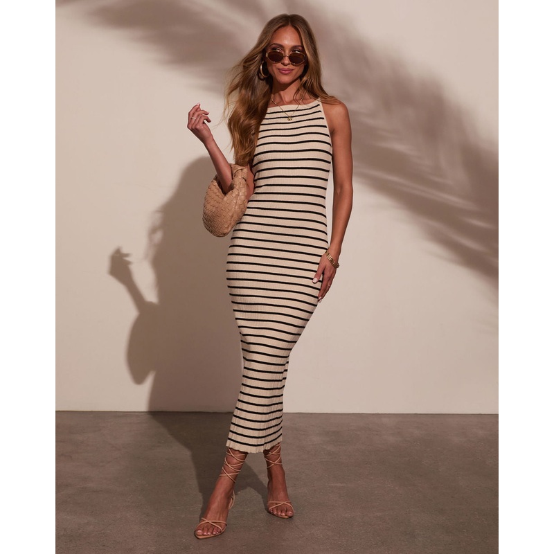 Izie Striped Maxi Dress|Taupe/Black|XS|S|M|L|XL