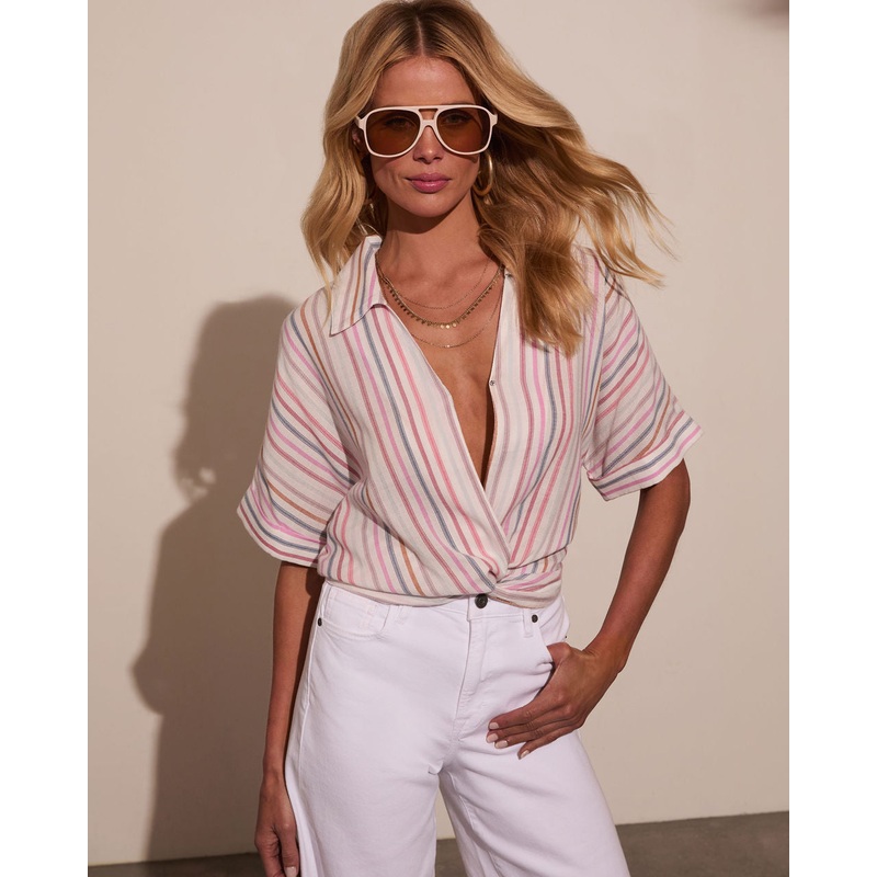 Kellie Striped Twist Hem Top|White Multi|XS|S|M|L|XL
