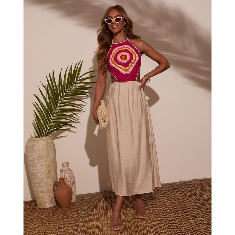 Logging Off Halter Crochet Maxi Dress