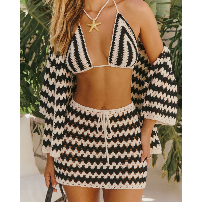 Lucca Striped Crochet Triangle Bra Top