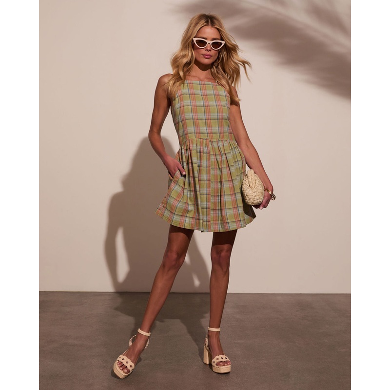 Marbella Plaid Mini Dress|Green/Orange|XS|S|M|L|XL