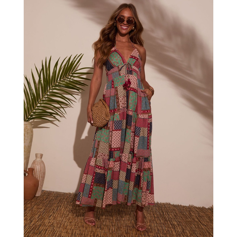 Maycie Patchwork Maxi Dress|Orange Multi|S|M|L