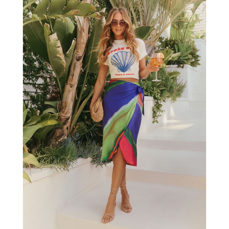 Michelle Abstract Wrap Midi Skirt