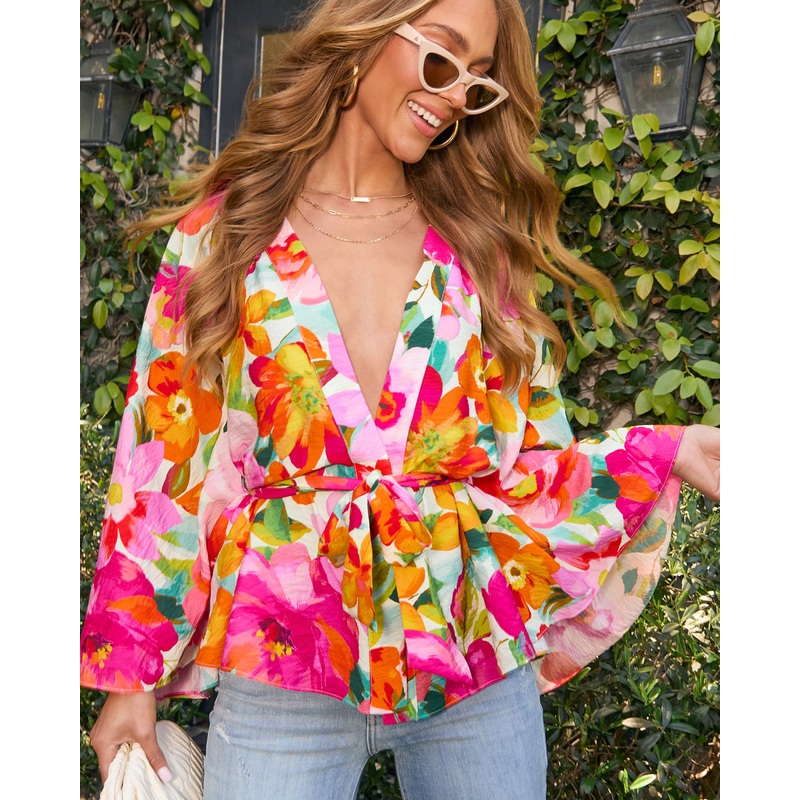 Mindie Waist Tie Blouse|Ivory Multi|XS|S|M|L|XL