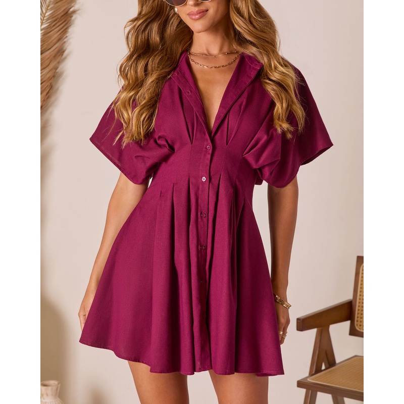 Stacie Pleated Mini Shirt Dress