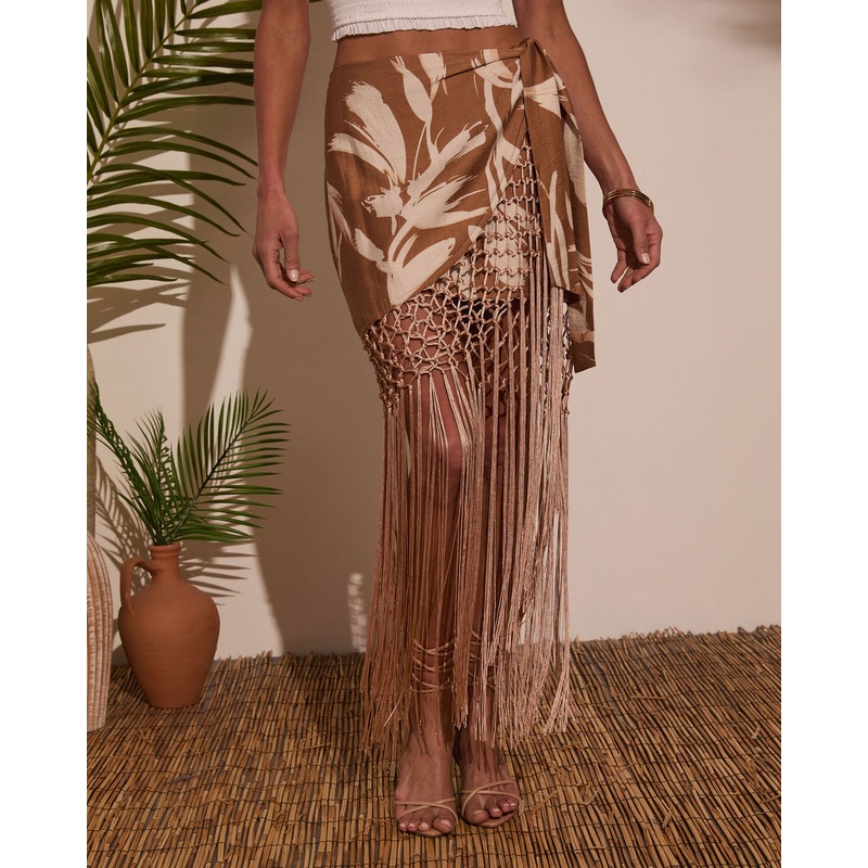 Sunny Views Wrap Fringe Mini Skirt