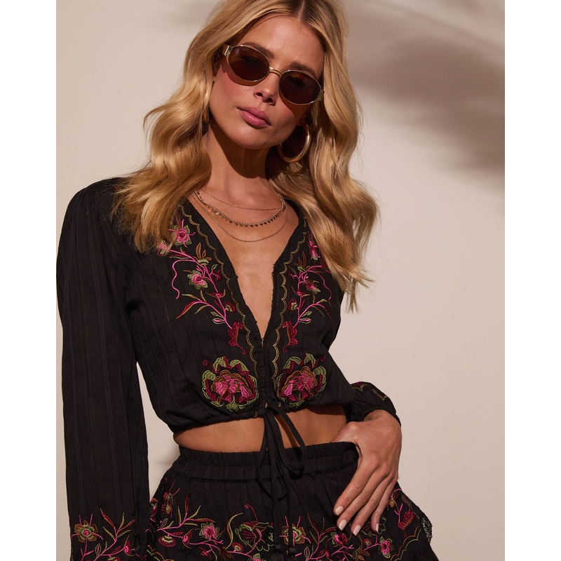 Trail of Flowers Floral Front Tie Crop Top