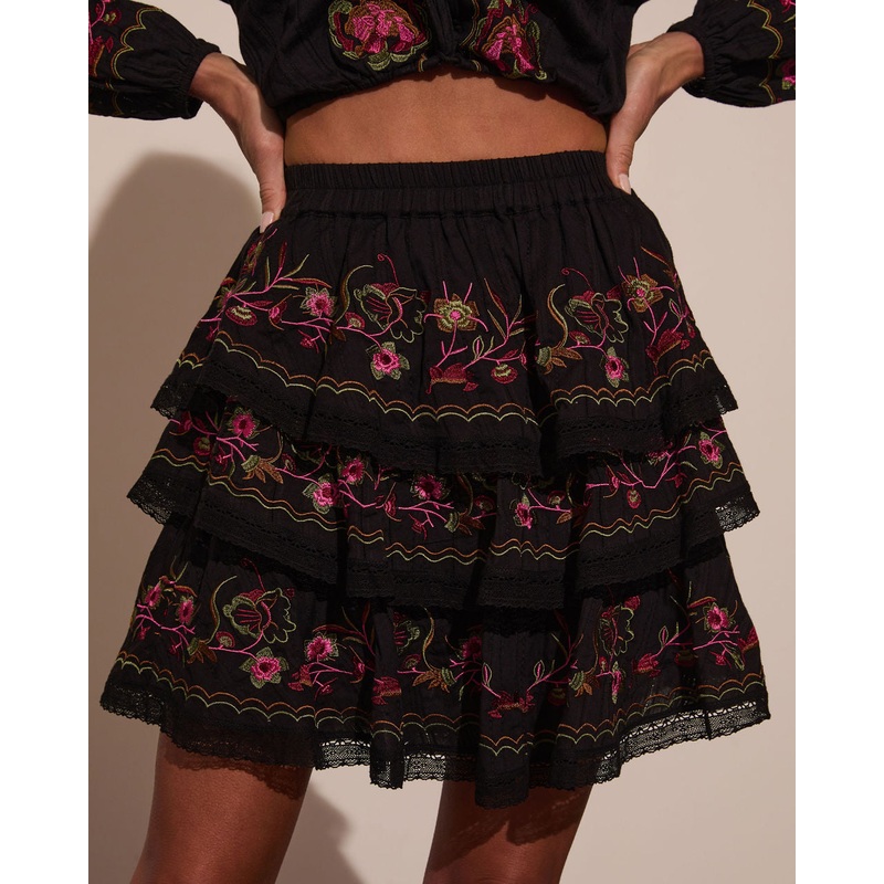 Trail of Flowers Tiered Floral Mini Skirt
