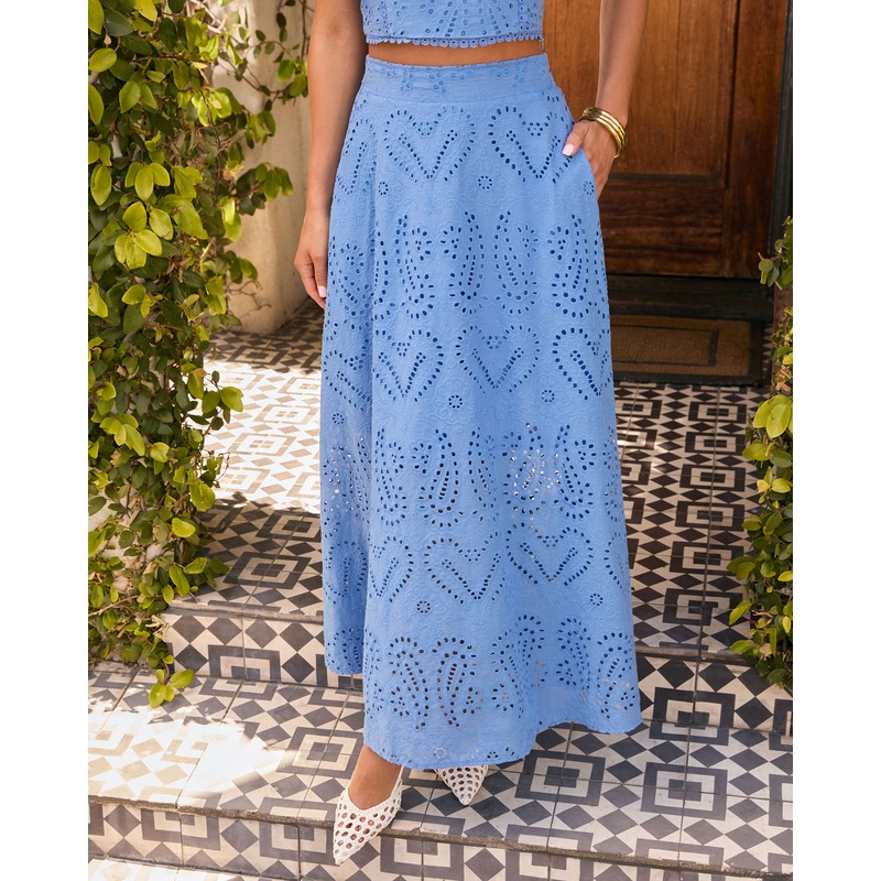 Whitney Eyelet Midi Skirt|Blue|XS|S|M|L|XL
