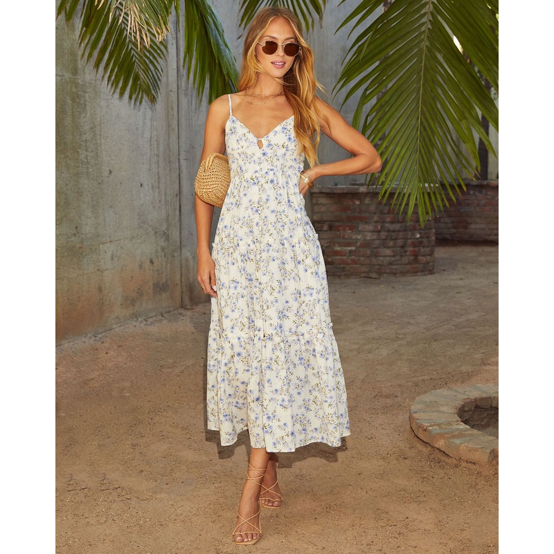 Acaida Button Front Tiered Floral Maxi Dress
