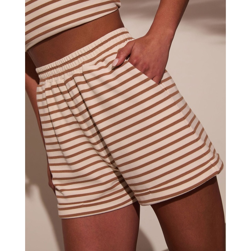 Casey Striped Sweat Shorts|Sand|S|M|L