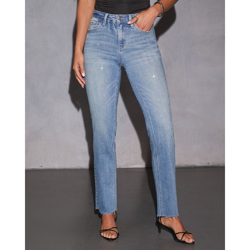 Corline Super Stretch Embellished Straight Leg Jeans