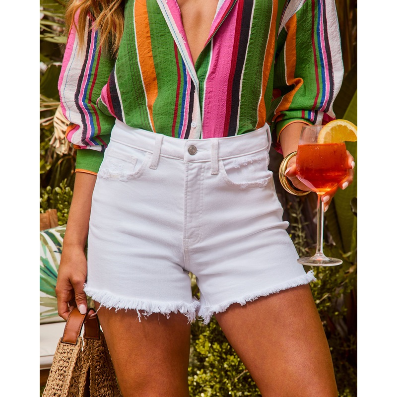 Imanie Cut Off Denim Shorts|White|XS|S|M|L