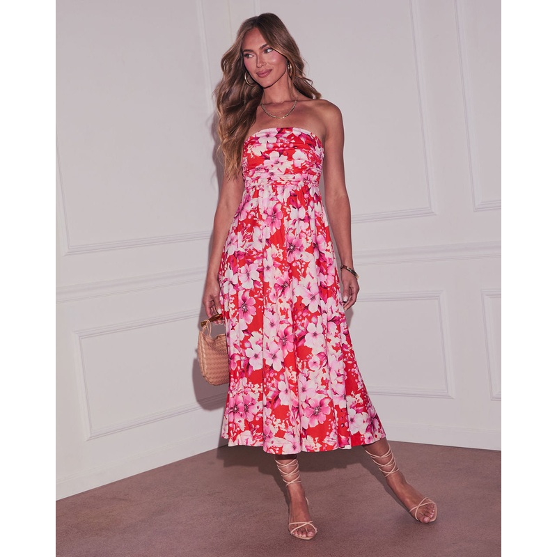 Jaycie Floral Strapless Midi Dress