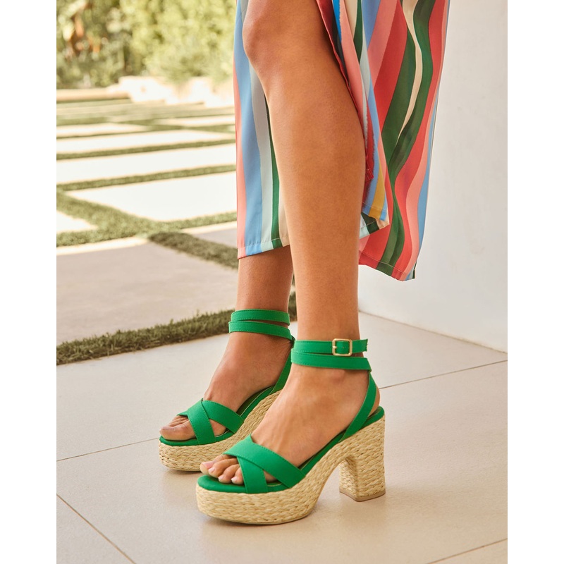 Jordin Strappy Heeled Sandals|Green|Light Yellow|6|6.5|7|7.5|8|8.5|9|10