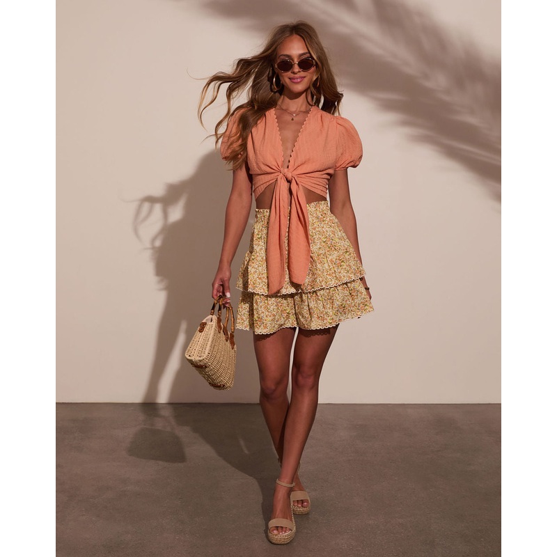 Kaydie Puff Sleeve Front Tie Top