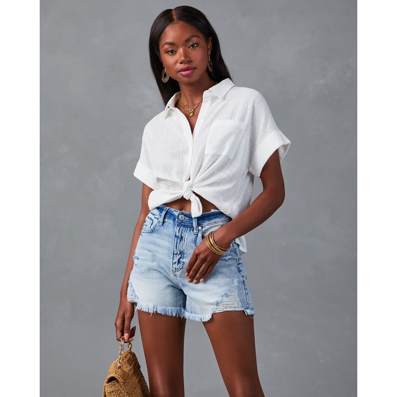 Krissy Cotton Woven Button Down Top