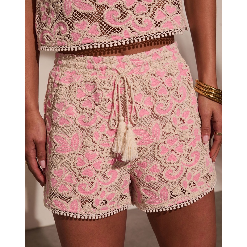 Marney Embroidered Open Knit Shorts