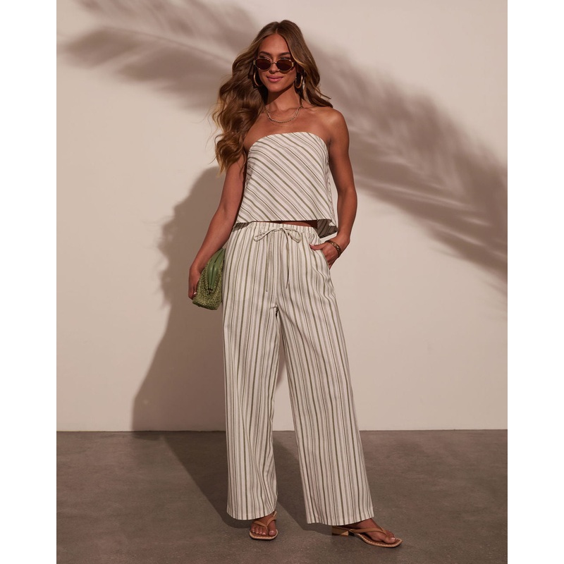 Myah Striped Wide Leg Pants|Olive|XS|S|M|L|XL