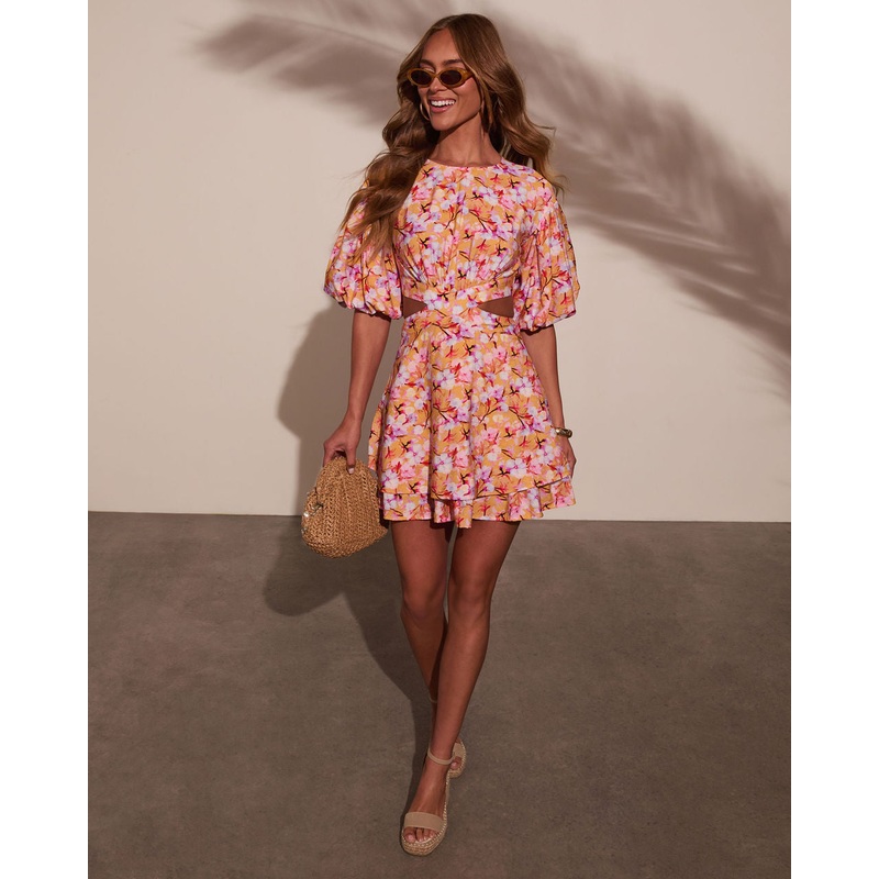 Nomadic Charm Floral Cut Out Mini Dress