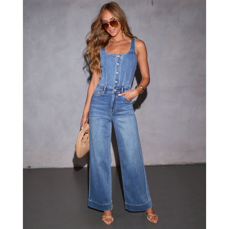 Rosie Corset Denim Jumpsuit|Medium Wash|XS|S|M|L