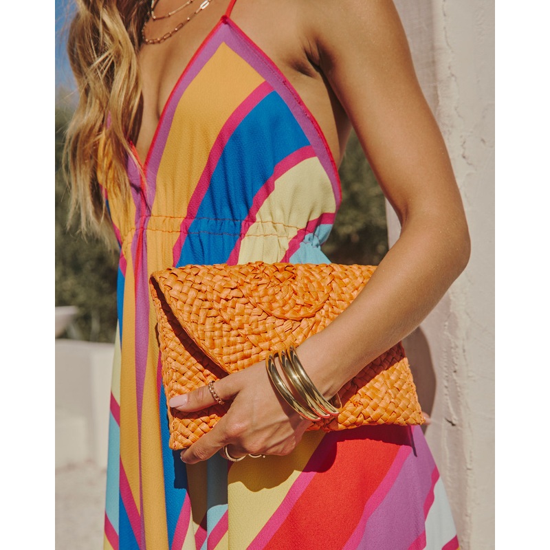 Sayveen Straw Envelope Clutch|Orange|Green|Blue|O/S