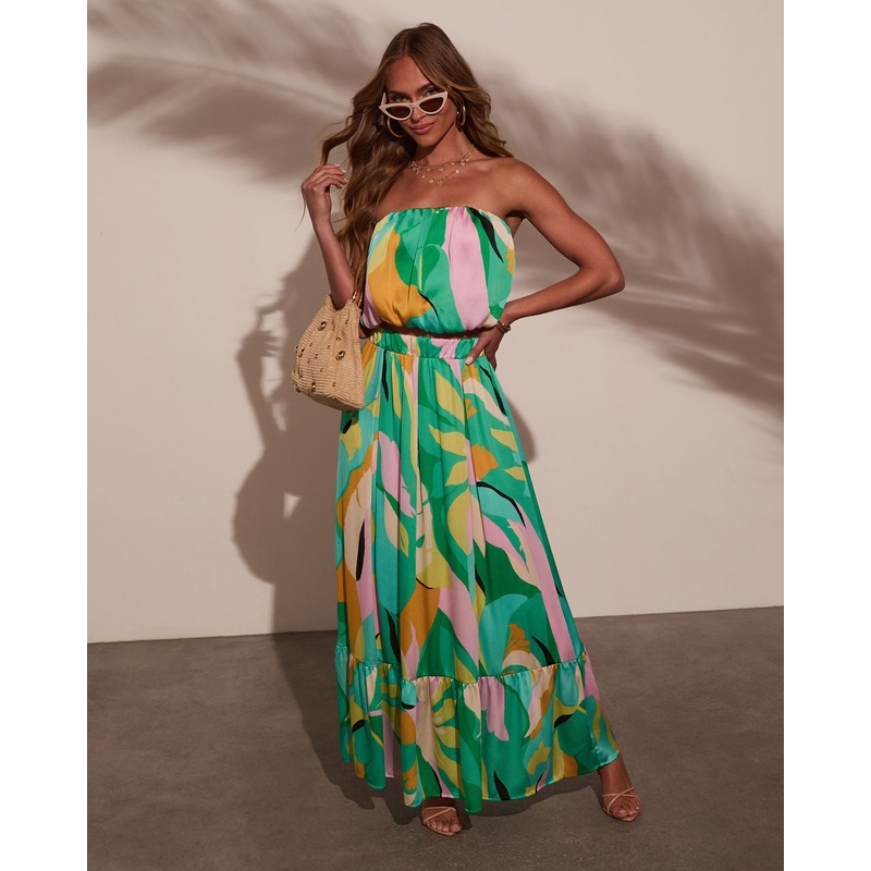 Serene Shores Floral Tube Top|Green|XS|S|M|L|XL