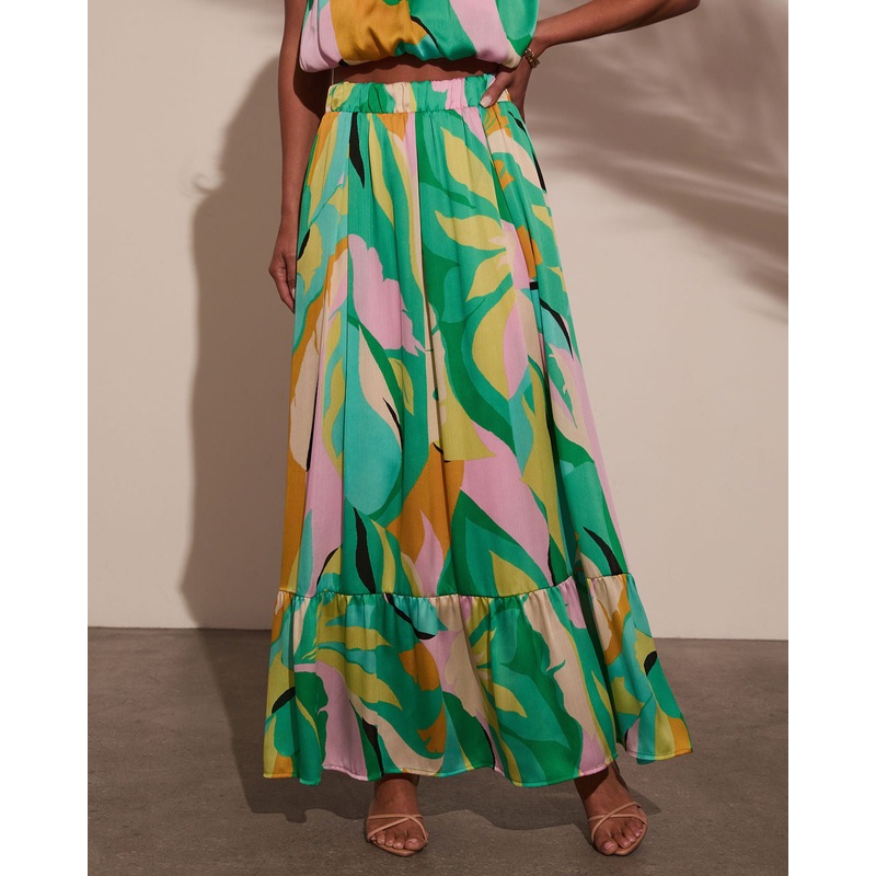 Serene Shores Tiered Floral Maxi Skirt