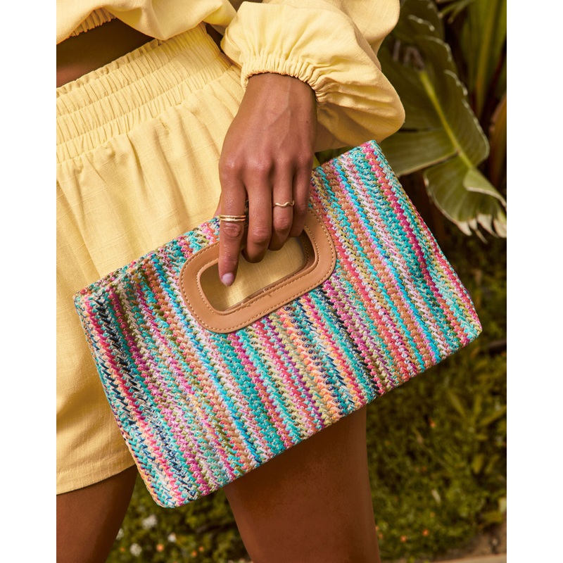 Shelia Multicolor Striped Straw Clutch