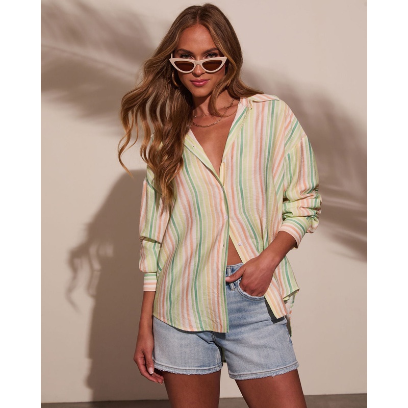 Suddenly Fine Striped Button Down Top
