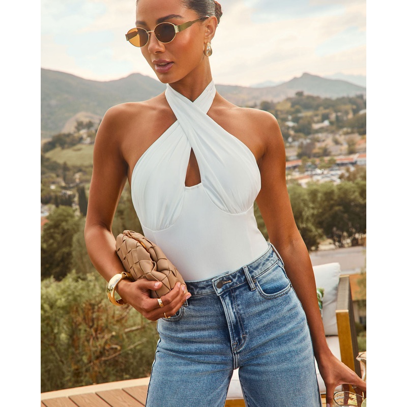 Torey Criss Cross Halter Top|Red|White|XS|S|M|L|XL