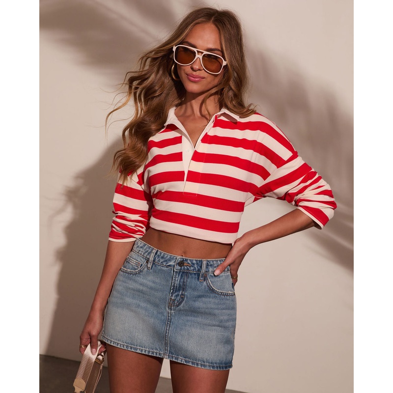 Amala Striped Collared Tee|Red Stripe|XS|S|M|L|XL