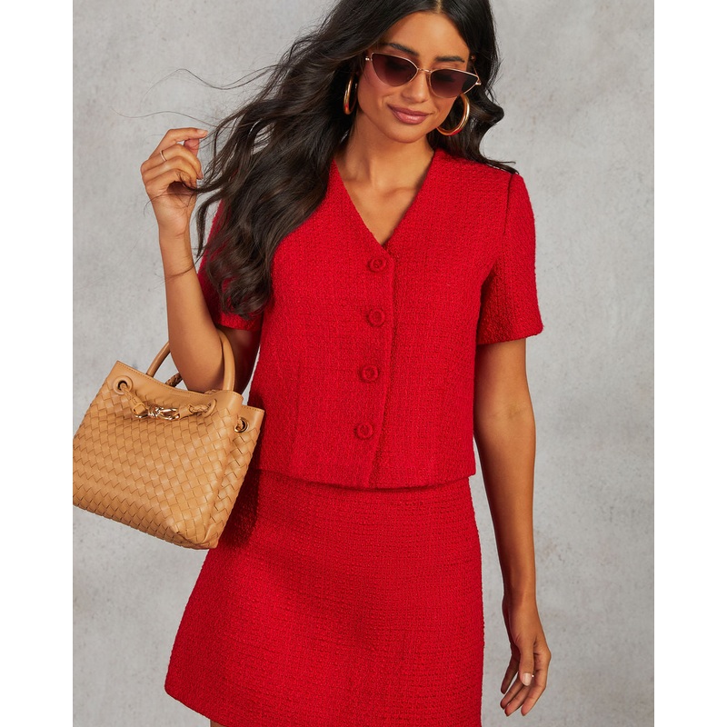 CC Me Tweed Button Down Top|Red|XS|S|M|L
