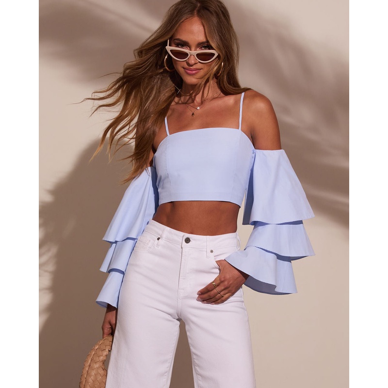 Cisinie Tiered Ruffle Sleeve Crop Top