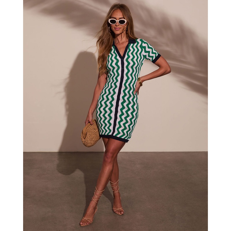 Dakota Wavy Stripe Mini Dress|Green/White|XS|S|M|L|XL