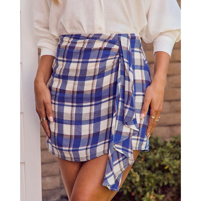Dust Of Liberty Draped Plaid Mini Skirt