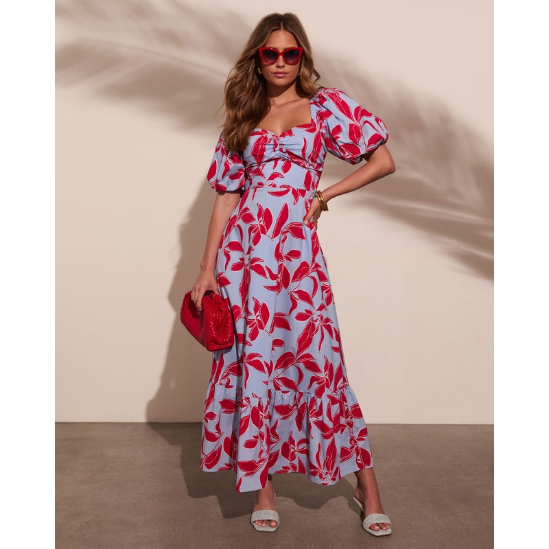 Elisson Floral Puff Sleeve Maxi Dress