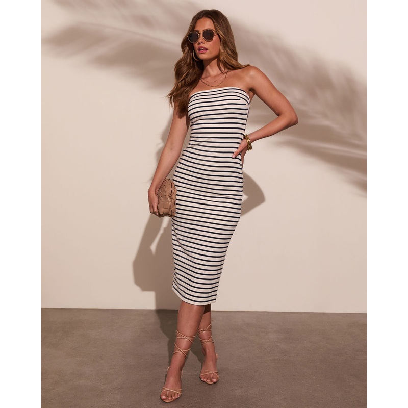 Glorie Striped Strapless Midi Dress