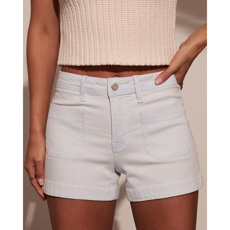 Helene Striped Twill Shorts|Light Blue|XS|S|M|L