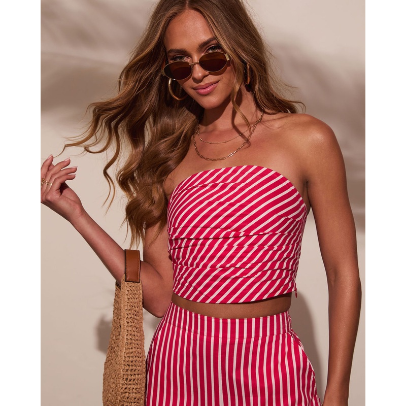 High Noon Striped Tube Top|Red/Ivory|S|M|L