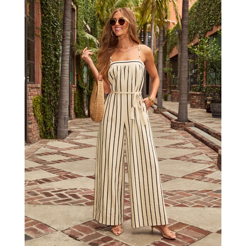 Julianne Striped Waist Tie Jumpsuit