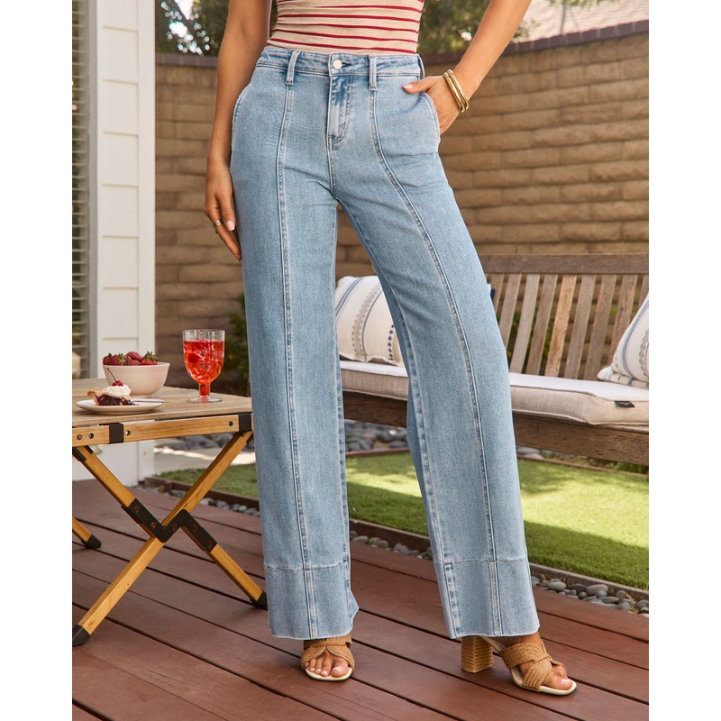 Loriana Stretch Pintuck Wide Leg Jeans
