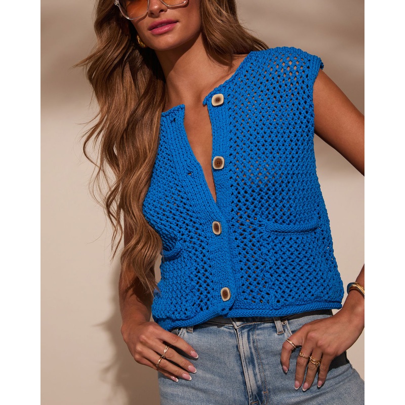 Lydia Open Knit Crochet Vest|Blue|XS|S|M|L|XL