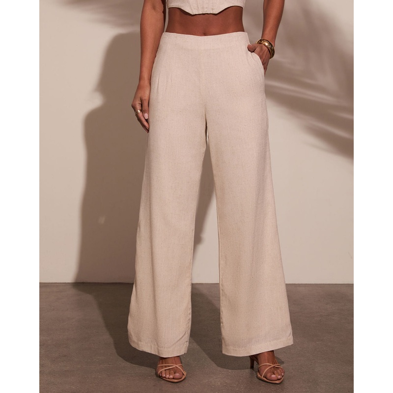 Melanie Wide Leg Linen Pants|Oatmeal|S|M|L