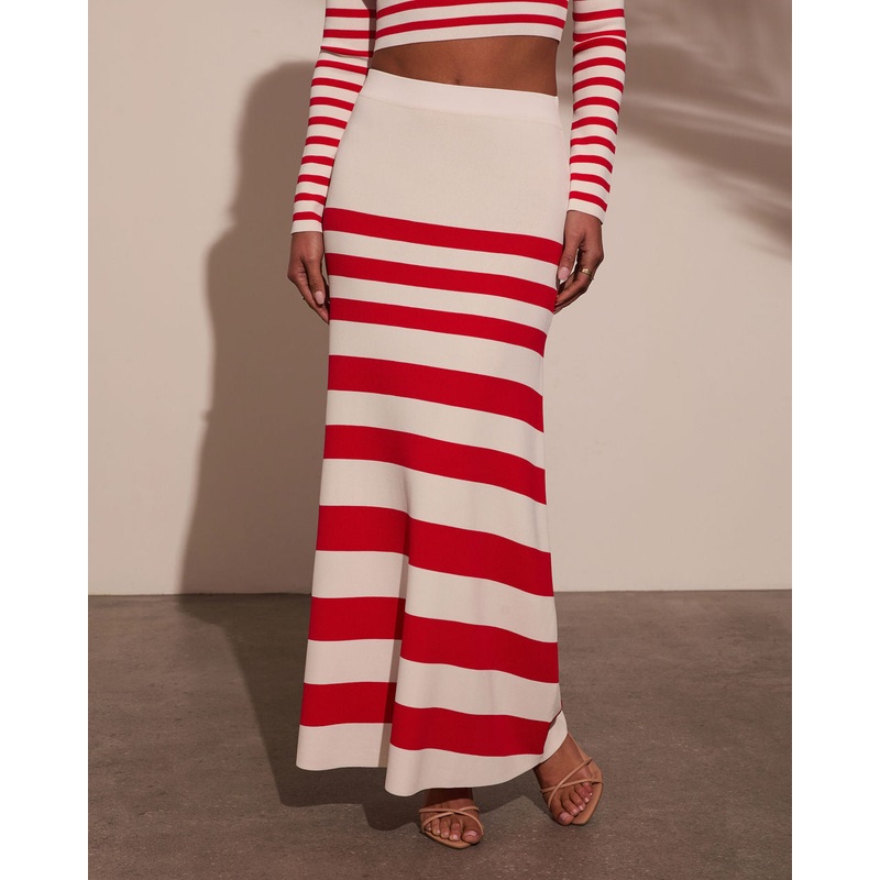 Montez Striped Maxi Skirt|Cream/Red|XS|S|M|L|XL