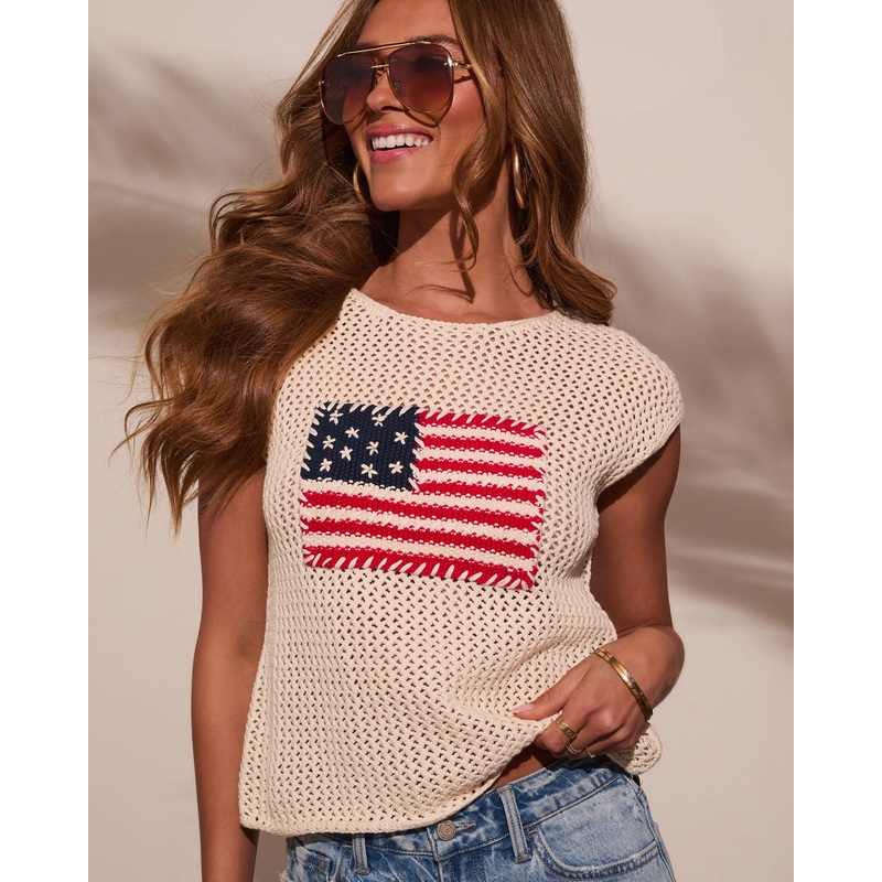 Ms Americana Open Knit Crochet Sweater