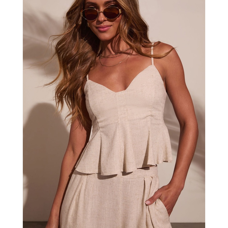 Pipper Linen Peplum Top|Oatmeal|S|M|L