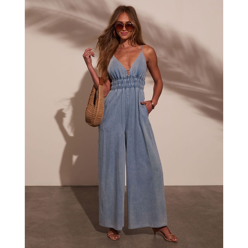 Reese Pleated Denim Jumpsuit|Acid Denim|XS|S|M|L|XL