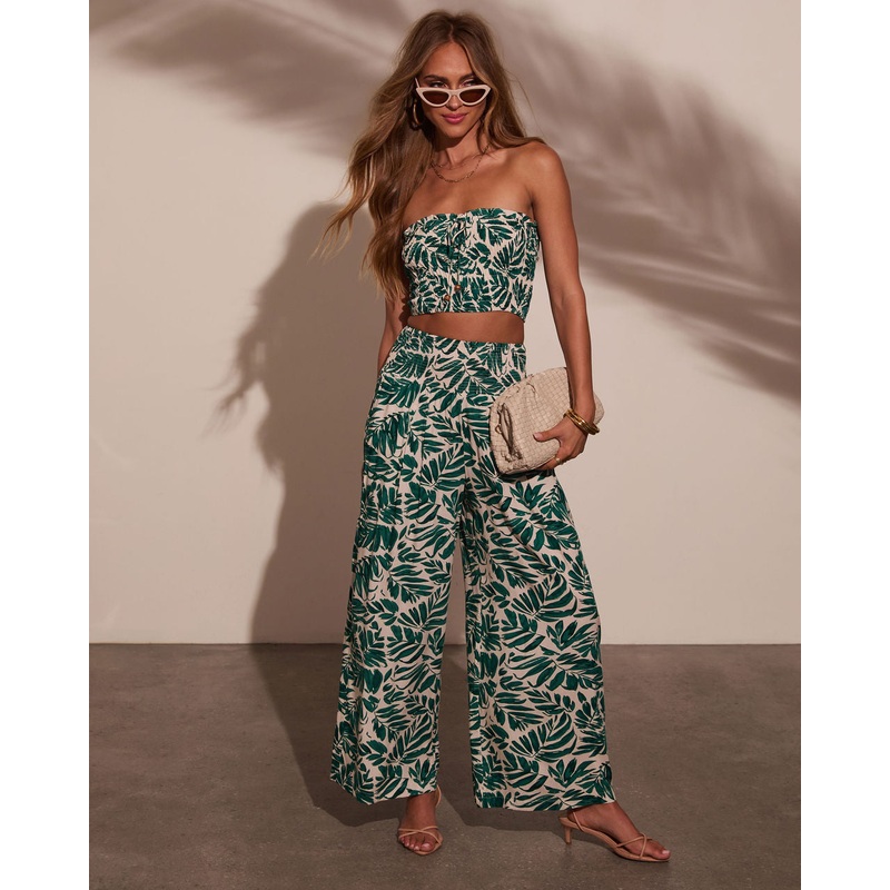 Salena Palm Wide Leg Pants|Green|S|M|L