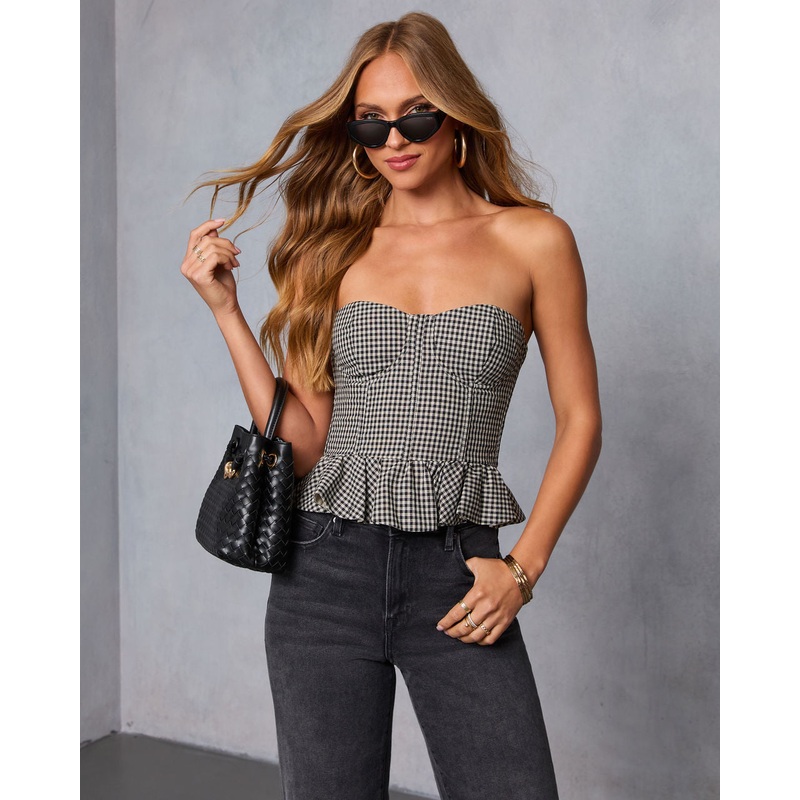 Summer Picnic Gingham Peplum Corset Top